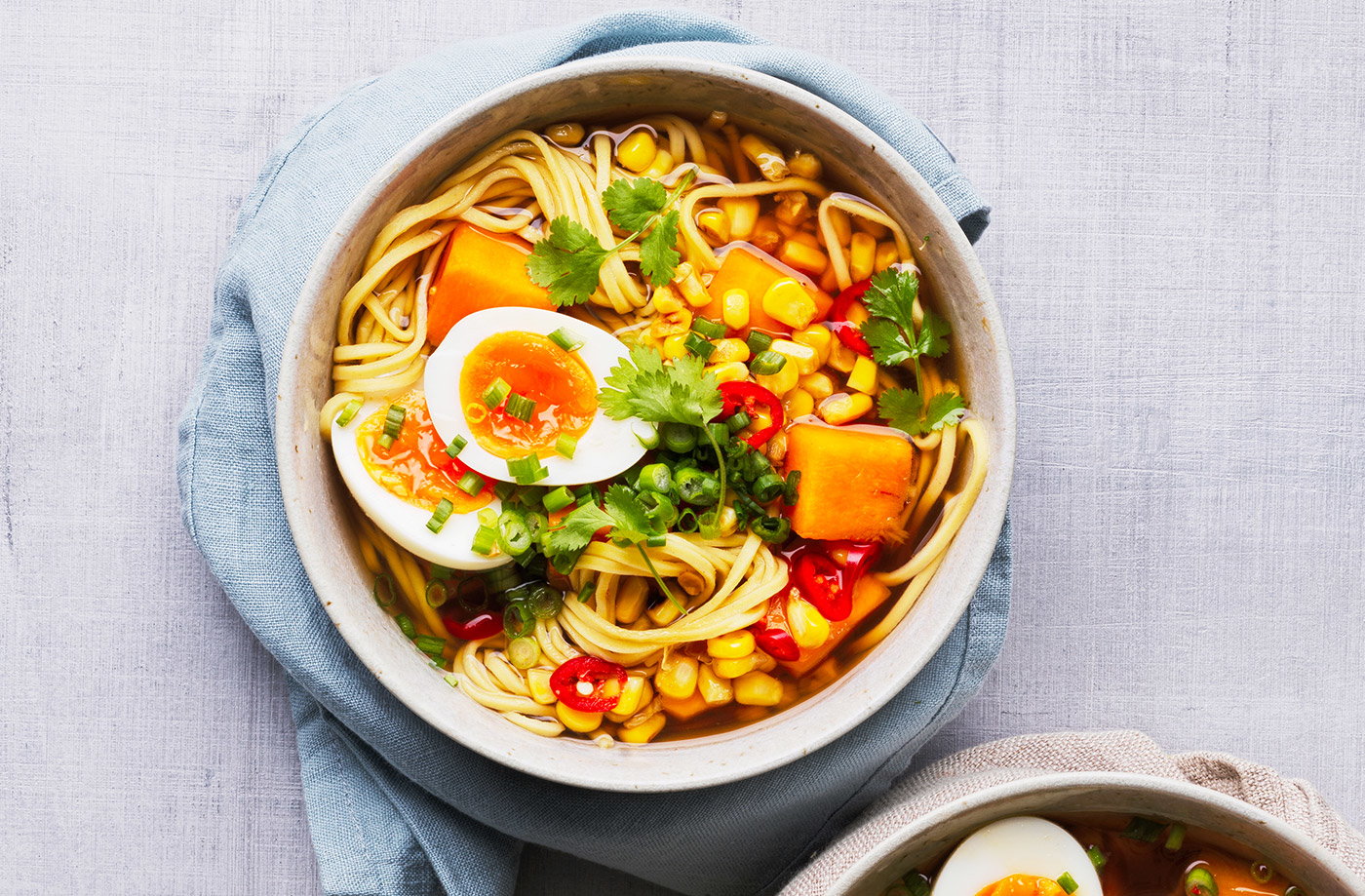 Sweetcorn squash and spring onion ramen | Healthy meals