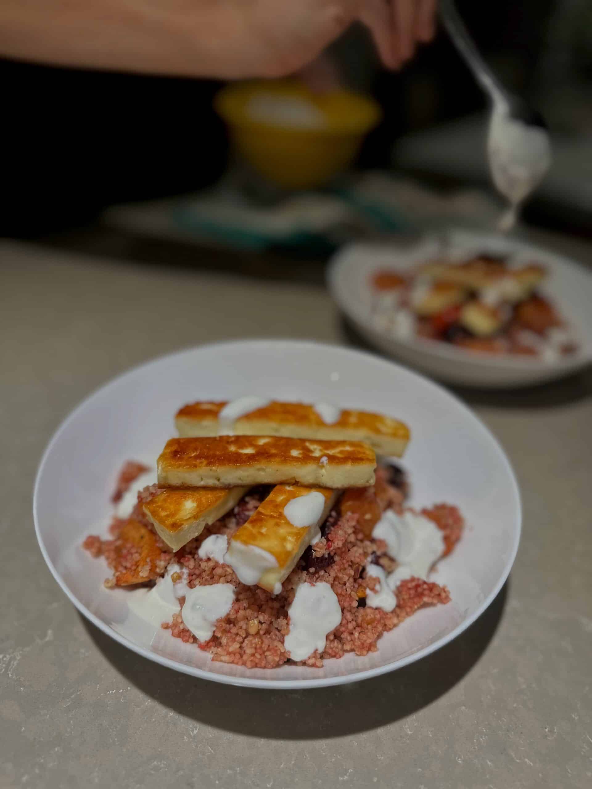 Haloumi dukka couscous bowl