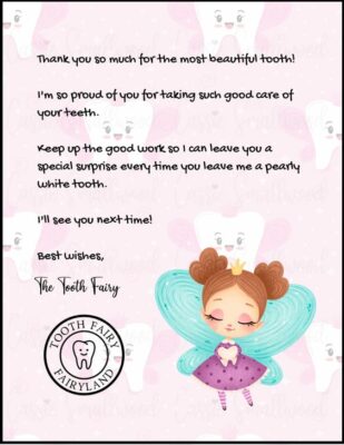 Adorable Tooth Fairy Letter For Girls - Cassie Smallwood