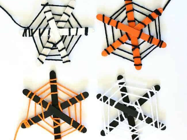 Craft stick spider webs | Halloween craft ideas